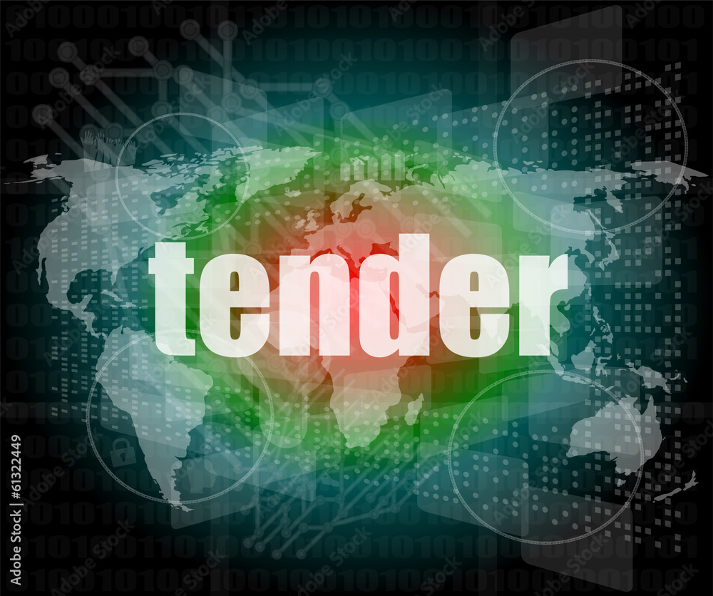 tender word on digital screen, global communication concept