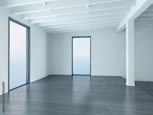 A 3D Rendering of empty white living room