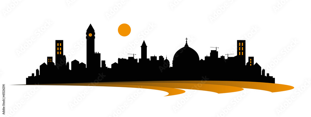 silhouette di metropoli su sfondo bianco