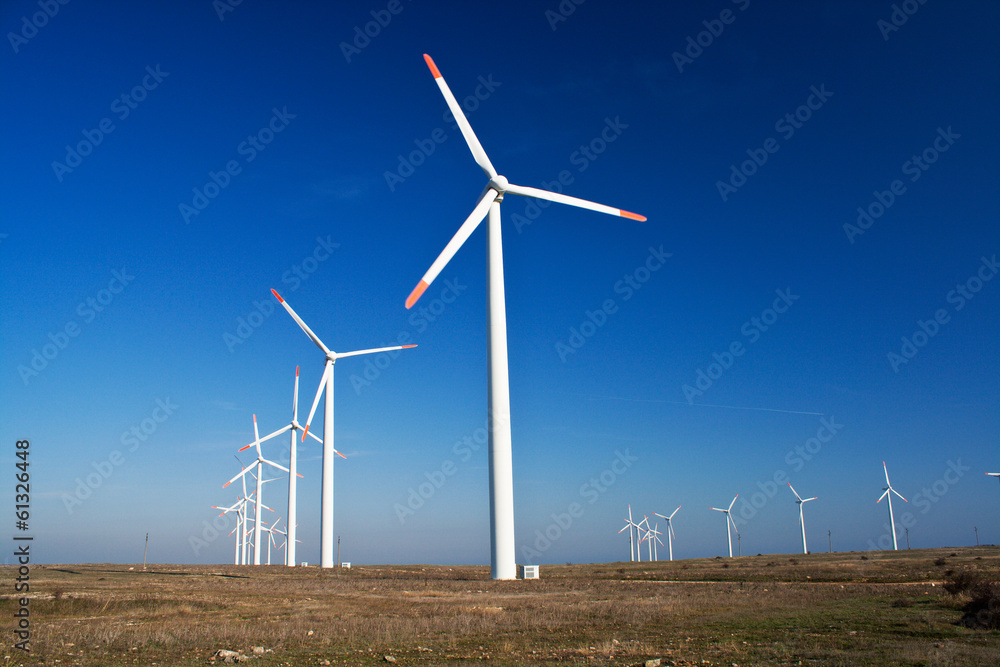 Wind power generators with blue clear sky Wind power generators with blue clear sky