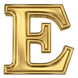 3d brushed golden letter - E. Isolated on white.