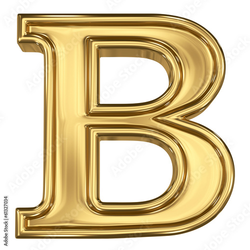 3d brushed golden letter - B. Isolated on white.