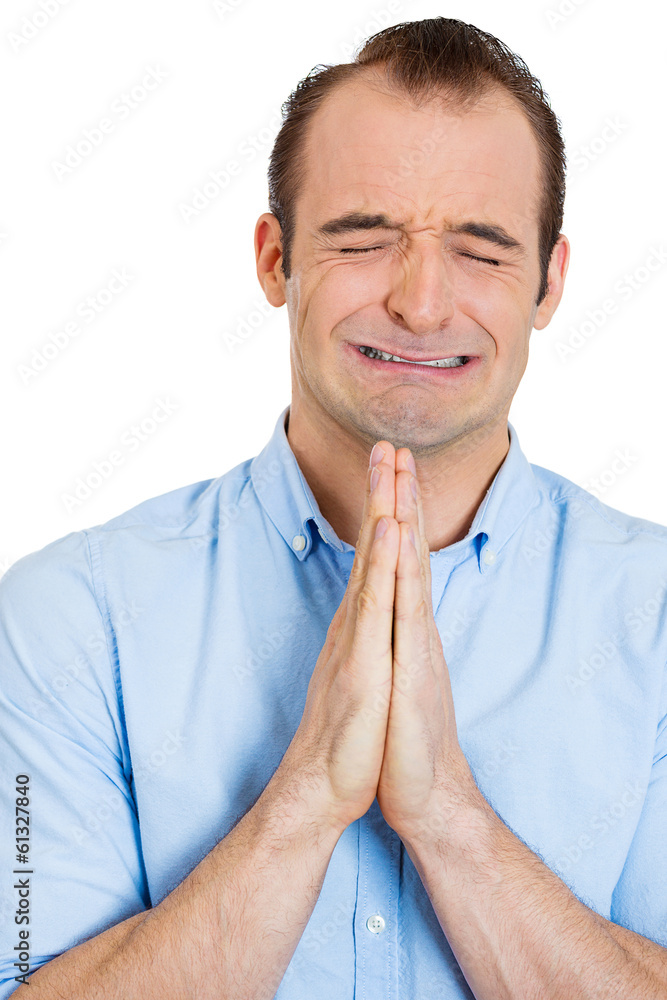 Sad man crying and praying Stock Photo Adobe Stock