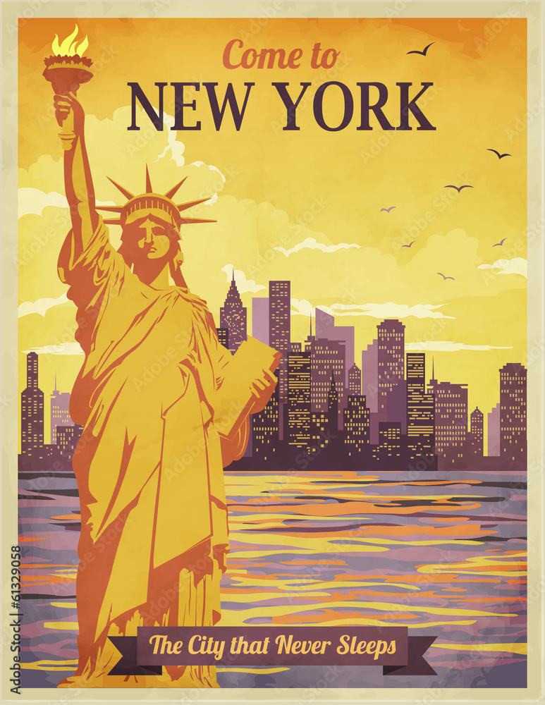 Fotografiet Travel to New York Poster, Vintage
