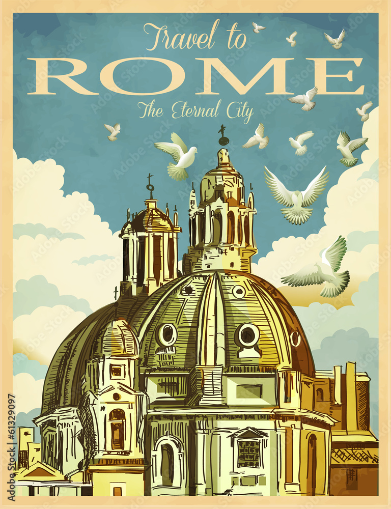 Fototapeta premium Travel to Rome Poster, Vintage