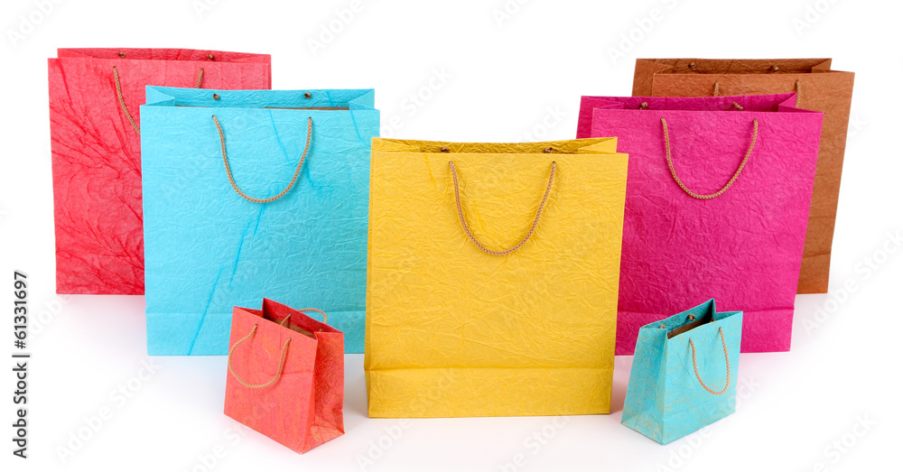 Colorful shopping bags, isolated on white