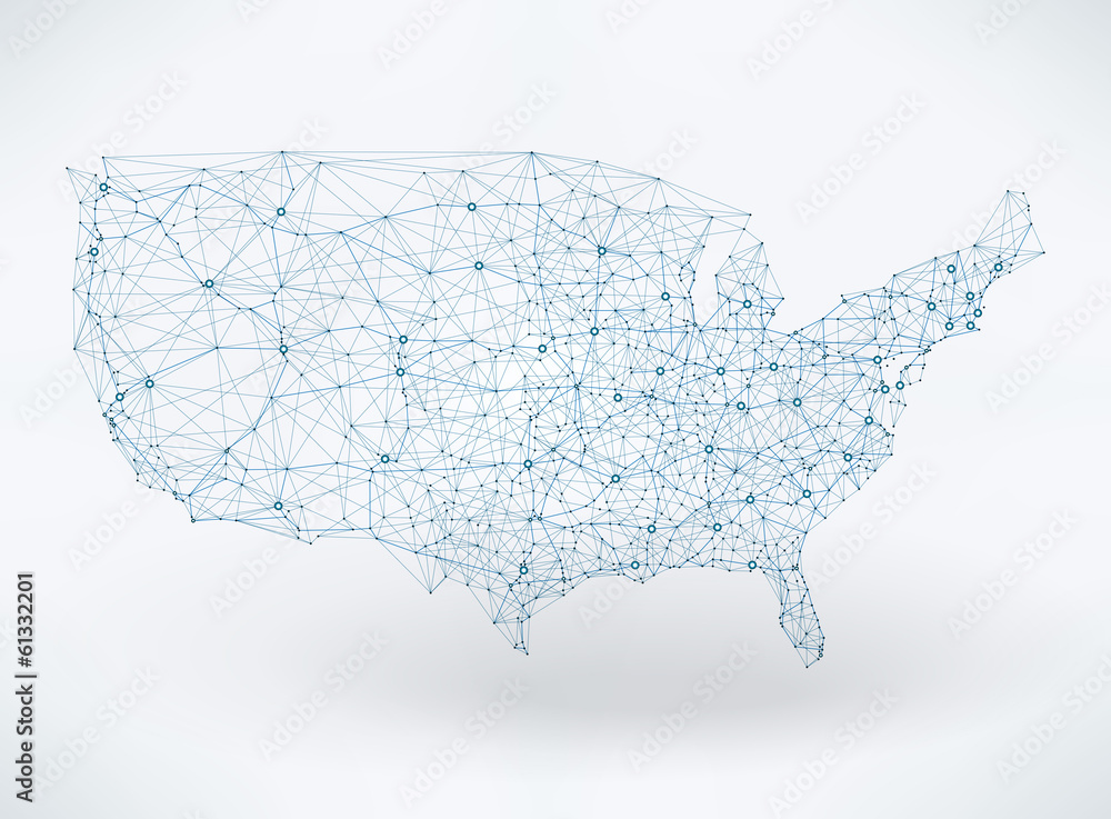 Fototapeta premium Streszczenie mapa USA telekomunikacji