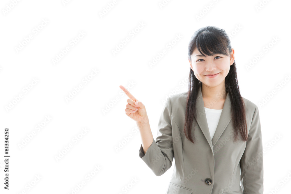 young asian businesswoman showing on white background young asian businesswoman showing on white background