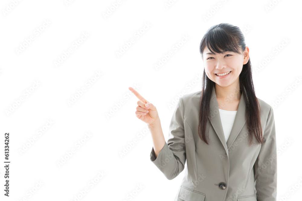 young asian businesswoman showing on white background young asian businesswoman showing on white background