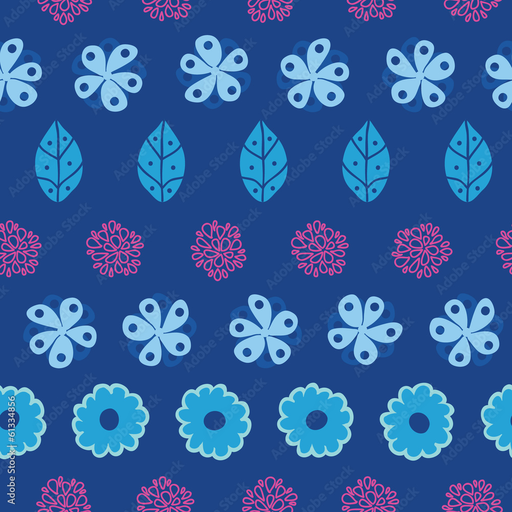 VectorDark blue field flowers stripes seamless pattern