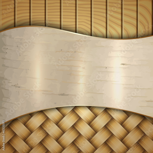 Vector abstract wooden texture with wickerwork, birch and curves