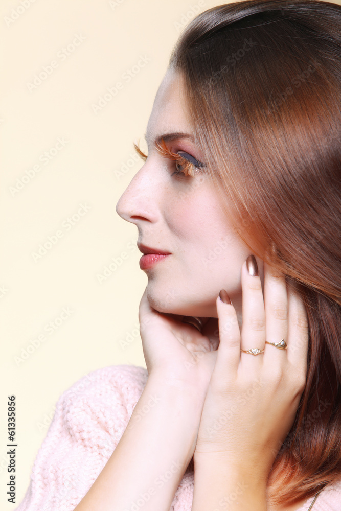 Autumn woman stylish creative make up false eye lashes Autumn woman stylish creative make up false eye lashes