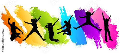 People jumping in color