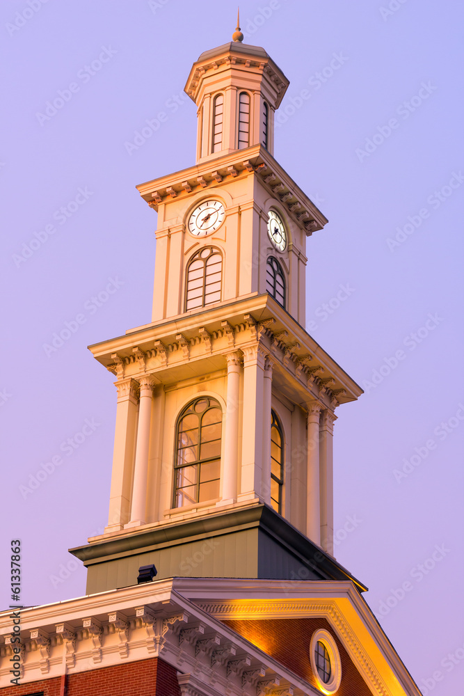 Clock tower in Baltimore downtown in the early winter morning