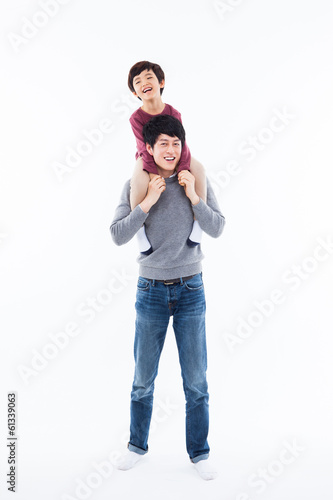 Happy Asian father and son