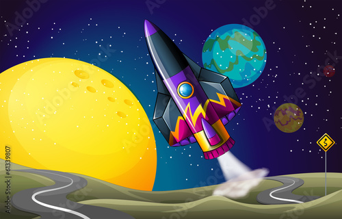 A colorful aircraft near the moon