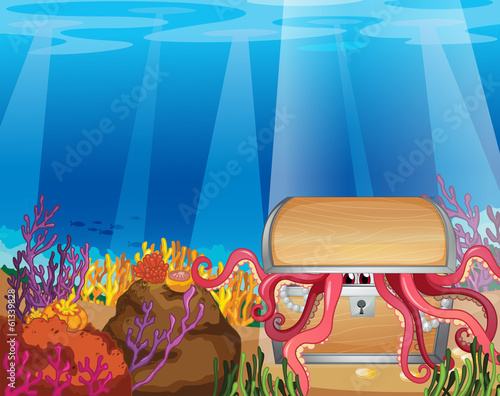 A treasure box with an octopus