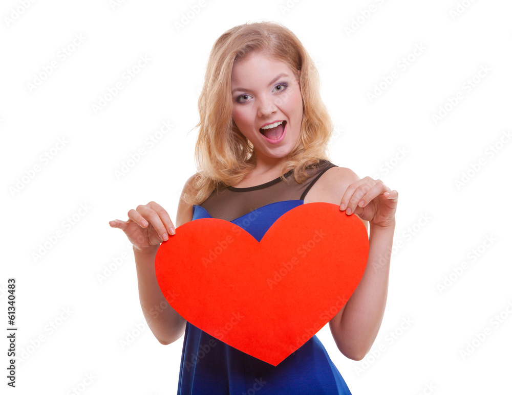 Red heart. Love symbol. Woman hold Valentine day symbol. Red heart. Love symbol. Woman hold Valentine day symbol.