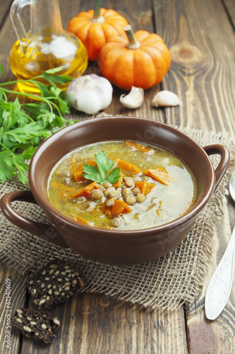 Lentil soup with pumpkin