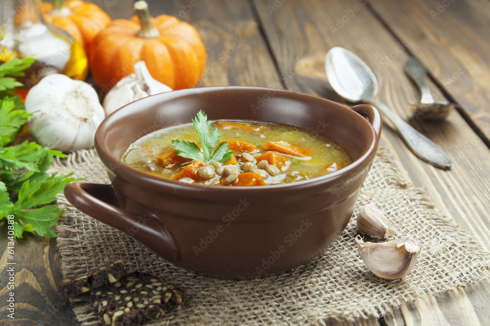 Lentil soup with pumpkin