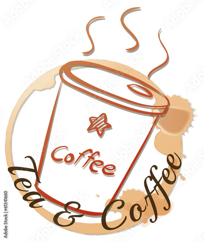 A tea and coffee label with a glass of coffee