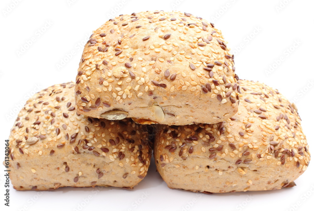 Fresh wholemeal rolls isolated on white background Fresh wholemeal rolls isolated on white background