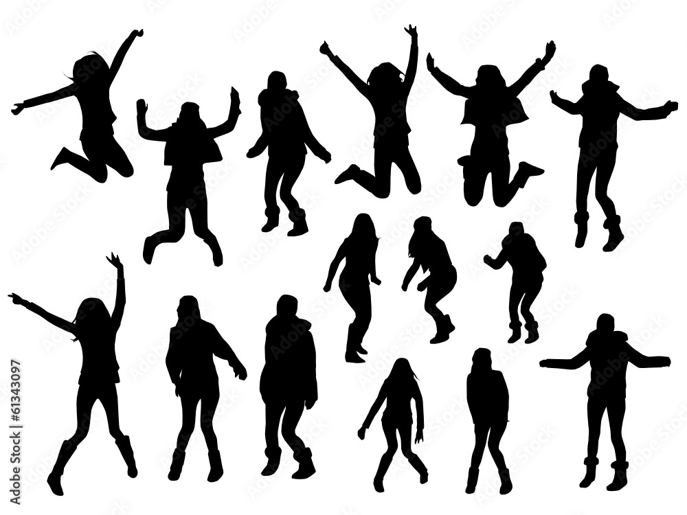 Jumping girl silhouettes Jumping girl silhouettes
