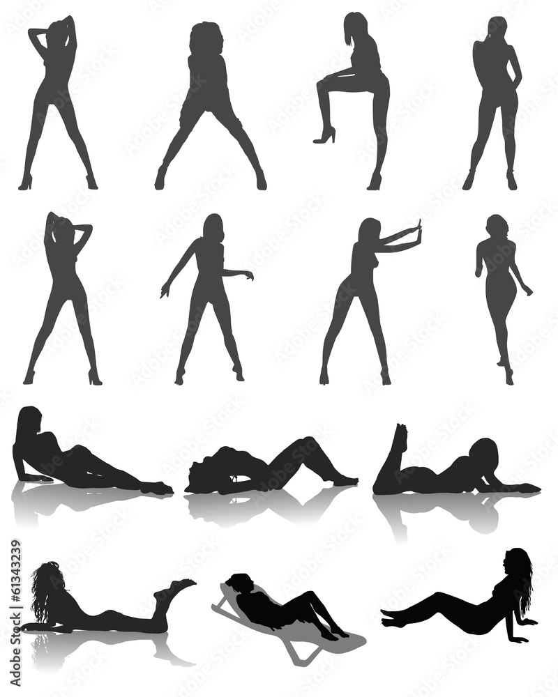 Black silhouettes of beautiful and sexy girls, vector