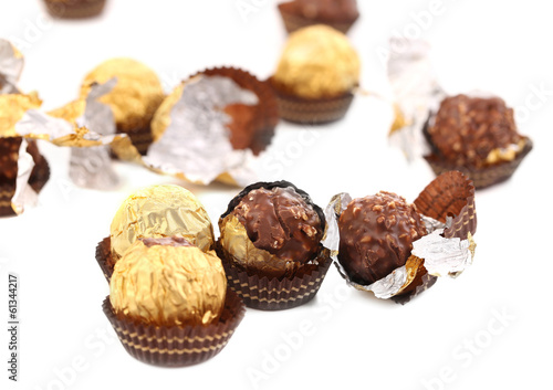Bunch of round chocolate bonbons.