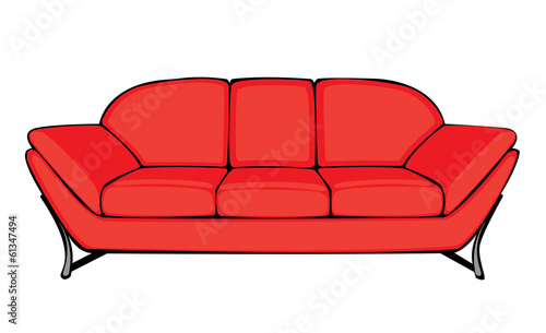 vector cartoon red couch isolated on white background