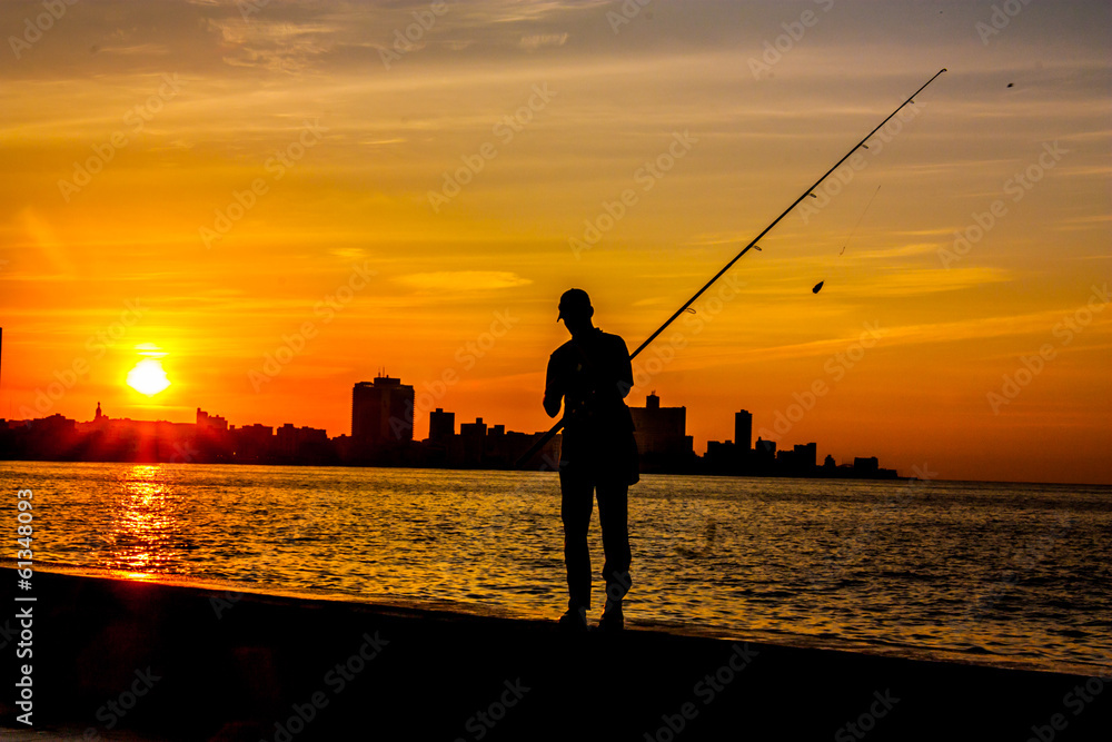 sunset with fisherman havana, cuba