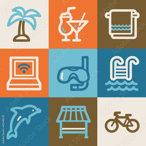 Vacation web icons, vintage series