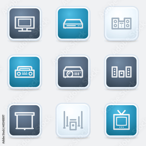 Audio video web icon set, square buttons