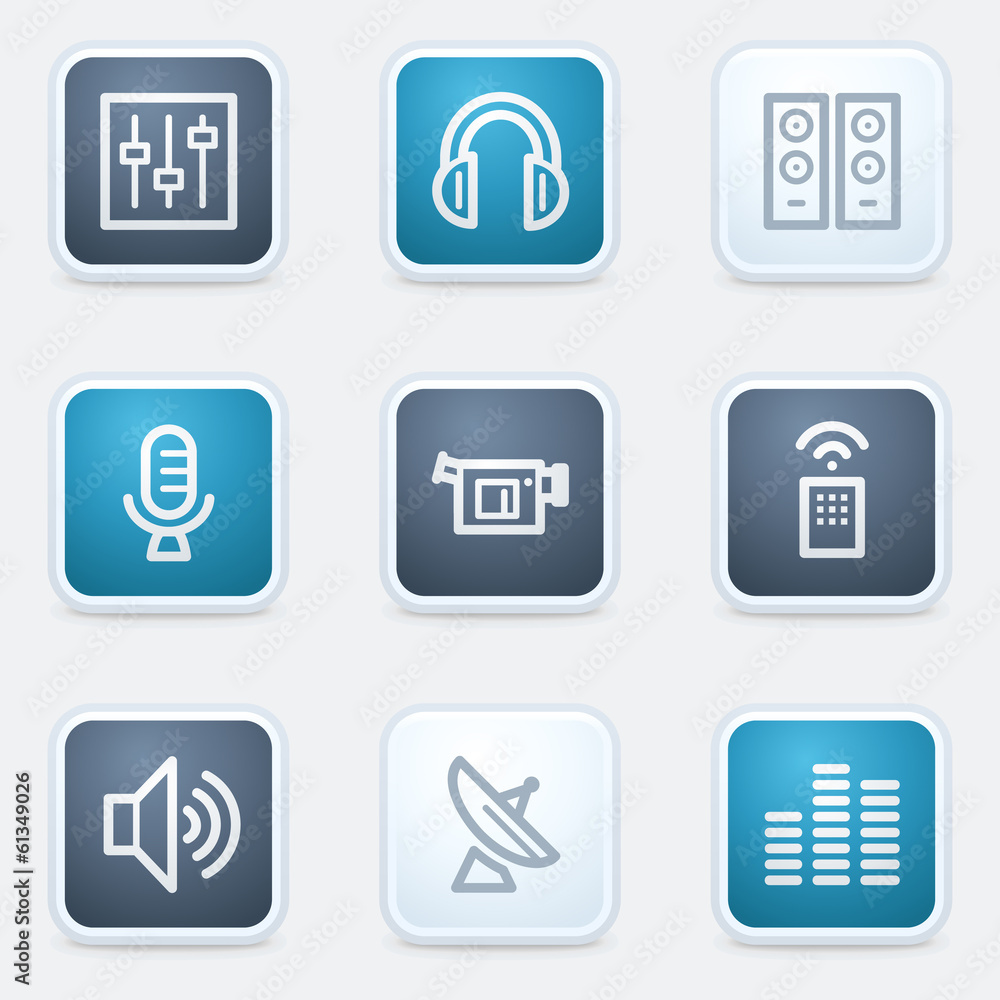 Media web icon set, square buttons Media web icon set, square buttons