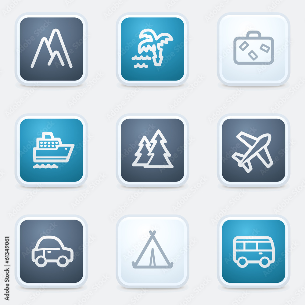 Travel web icon set 1, square buttons