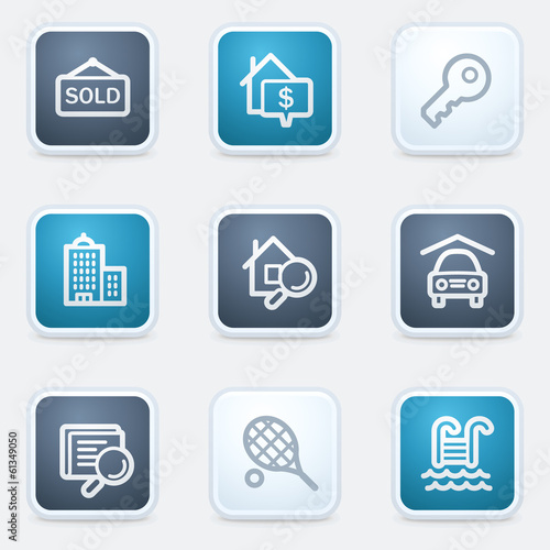 Real estate web icon set, square buttons