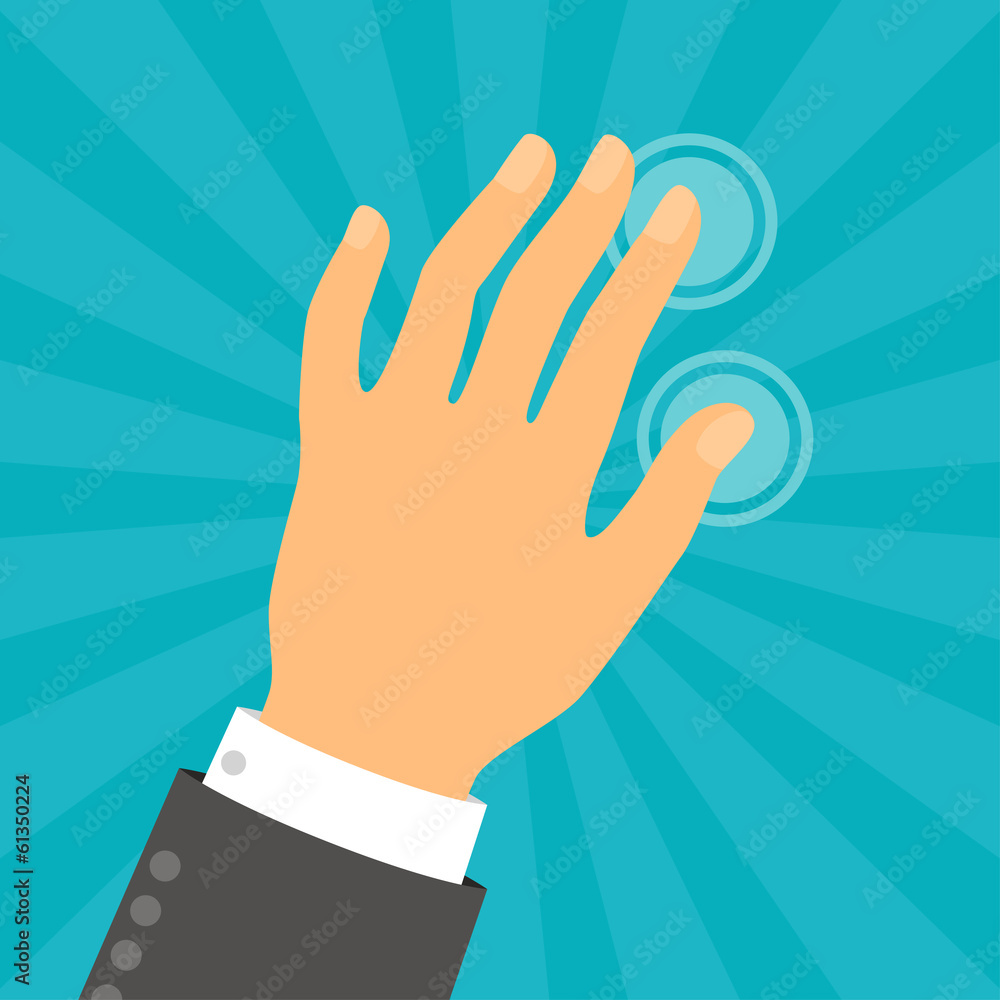 Fototapeta premium Hand touching fingers in flat design style.