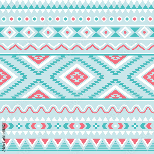 Tribal seamless pattern, aztec blue and pink background