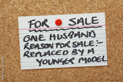 Husband For Sale on a cork notice board