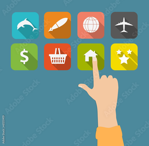 Hand with flat icons vector illustration