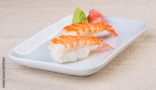 japanese cuisine. sushi shrimp on the background