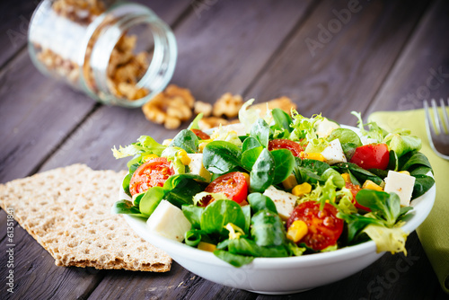 Dieting healthy salad and crackers