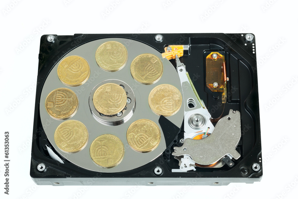 Opened hard disk with israeli coins Opened hard disk with israeli coins
