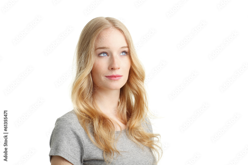 Beautiful young woman smiling against white background. Beautiful young woman smiling against white background.