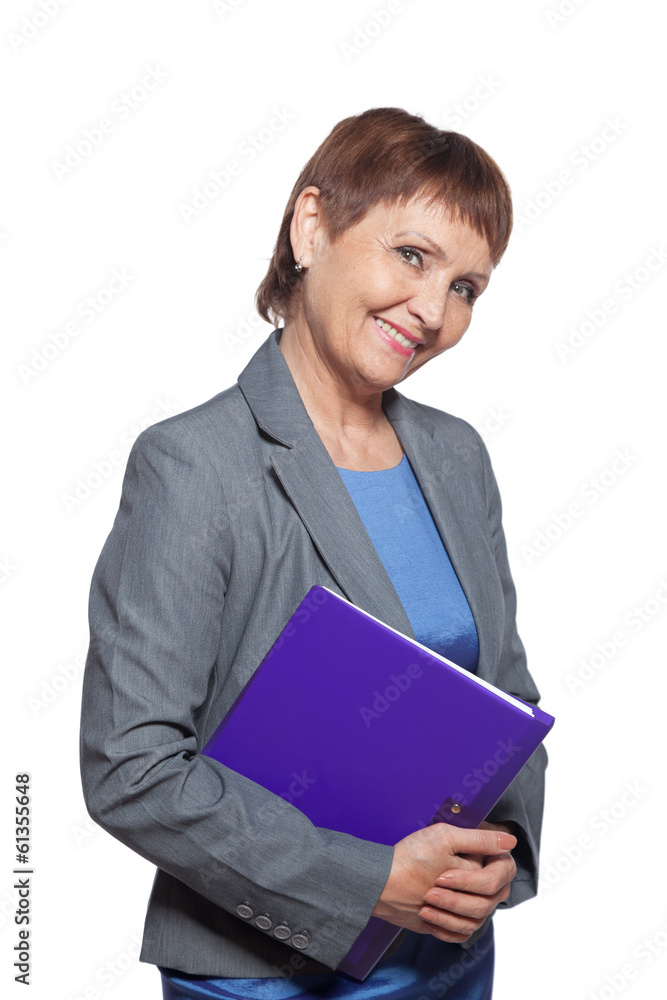 attractive woman 50 years old with a folder attractive woman 50 years old with a folder