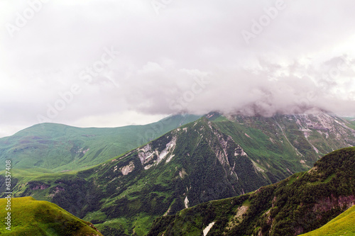 Mountain landscape with fog. Caucasus. Georgia