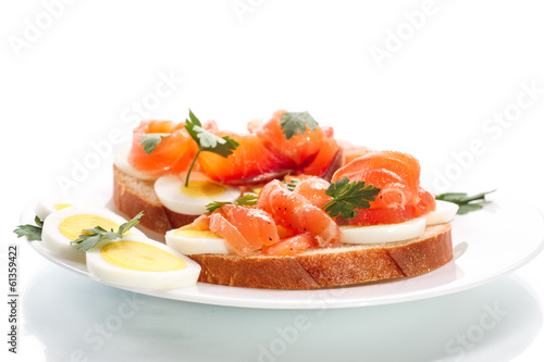 sandwich with egg and salmon