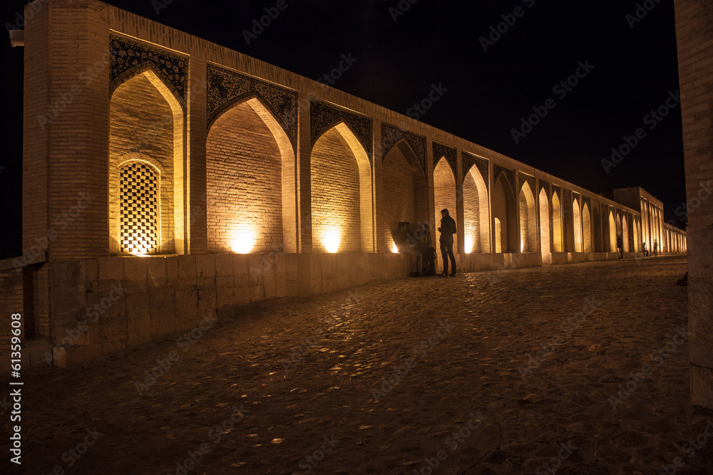 Night view of Khajoo bridge in Esfahan, Iran