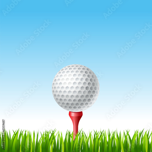 Golf ball on a tee on a grass