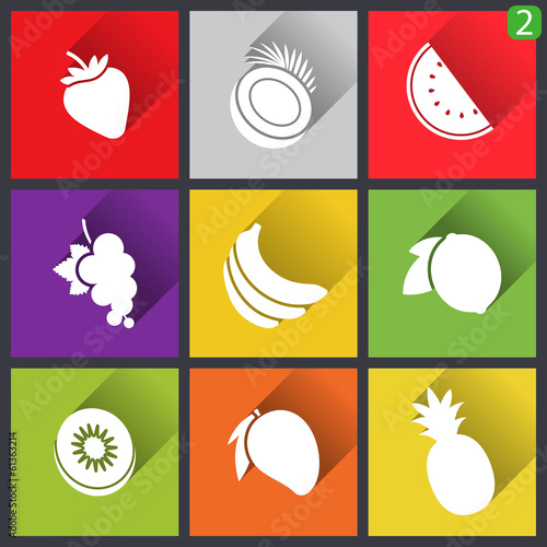 Flat design icons. Set of fruit. Vector illustration.